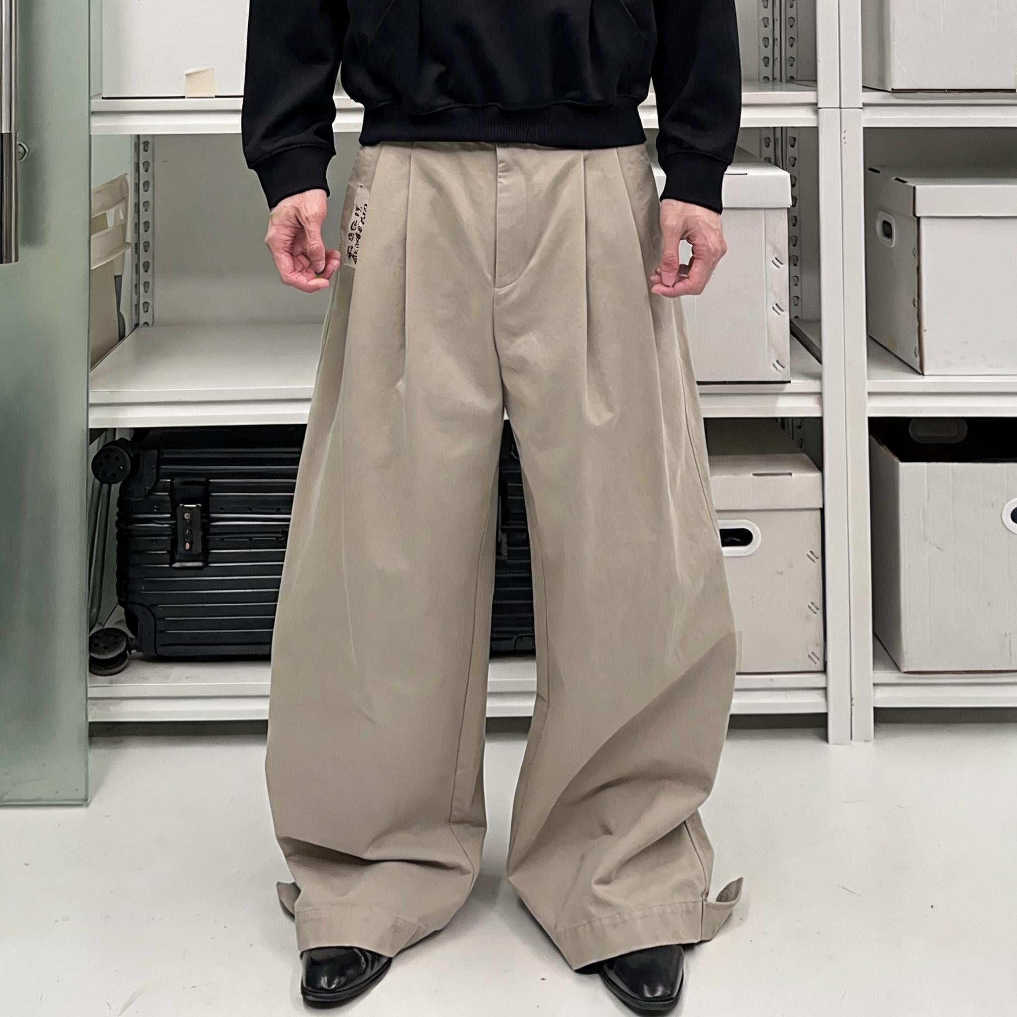 Natural Wash Double Pleated Loose Pants