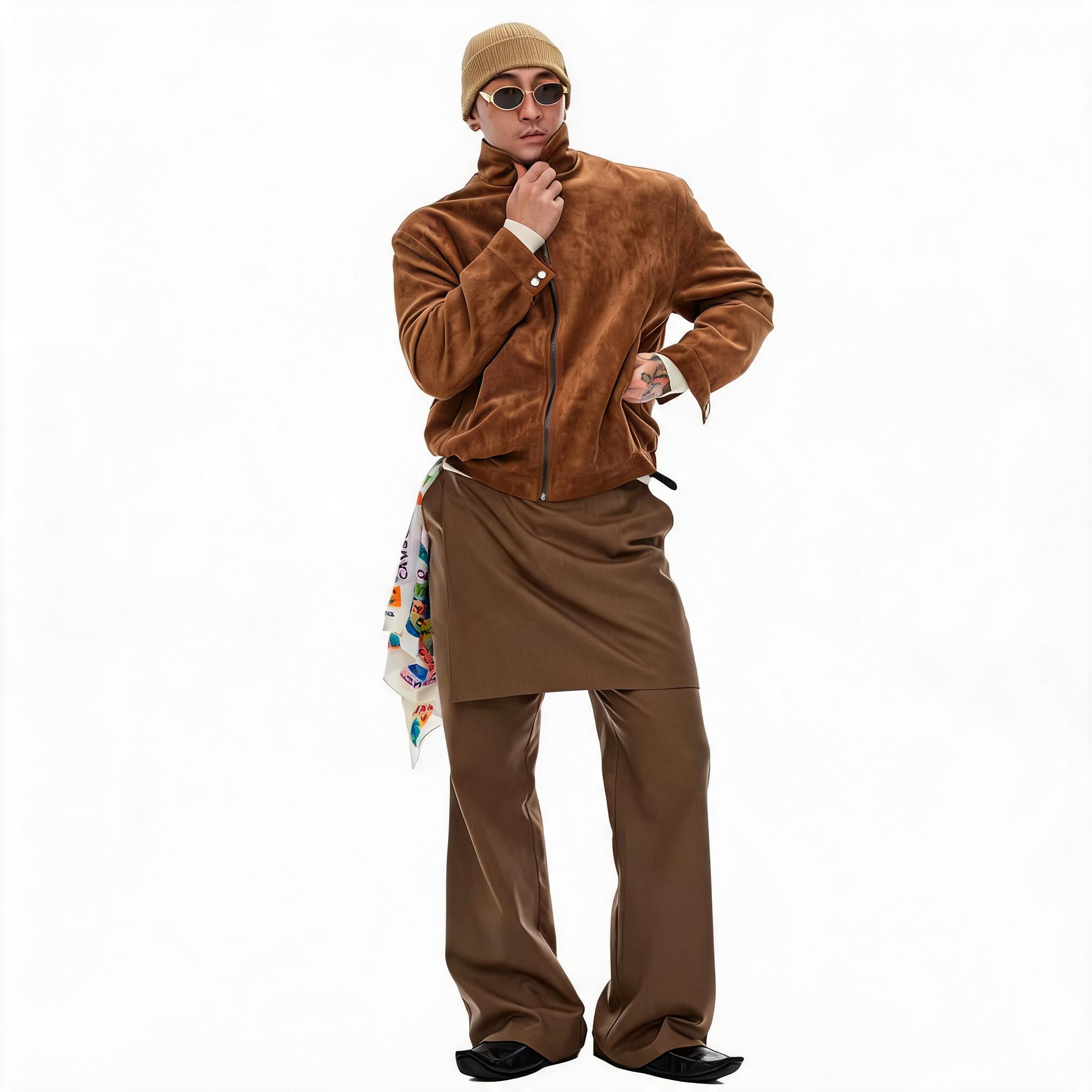 Men's Fake Two-Piece Wool Flare Pants