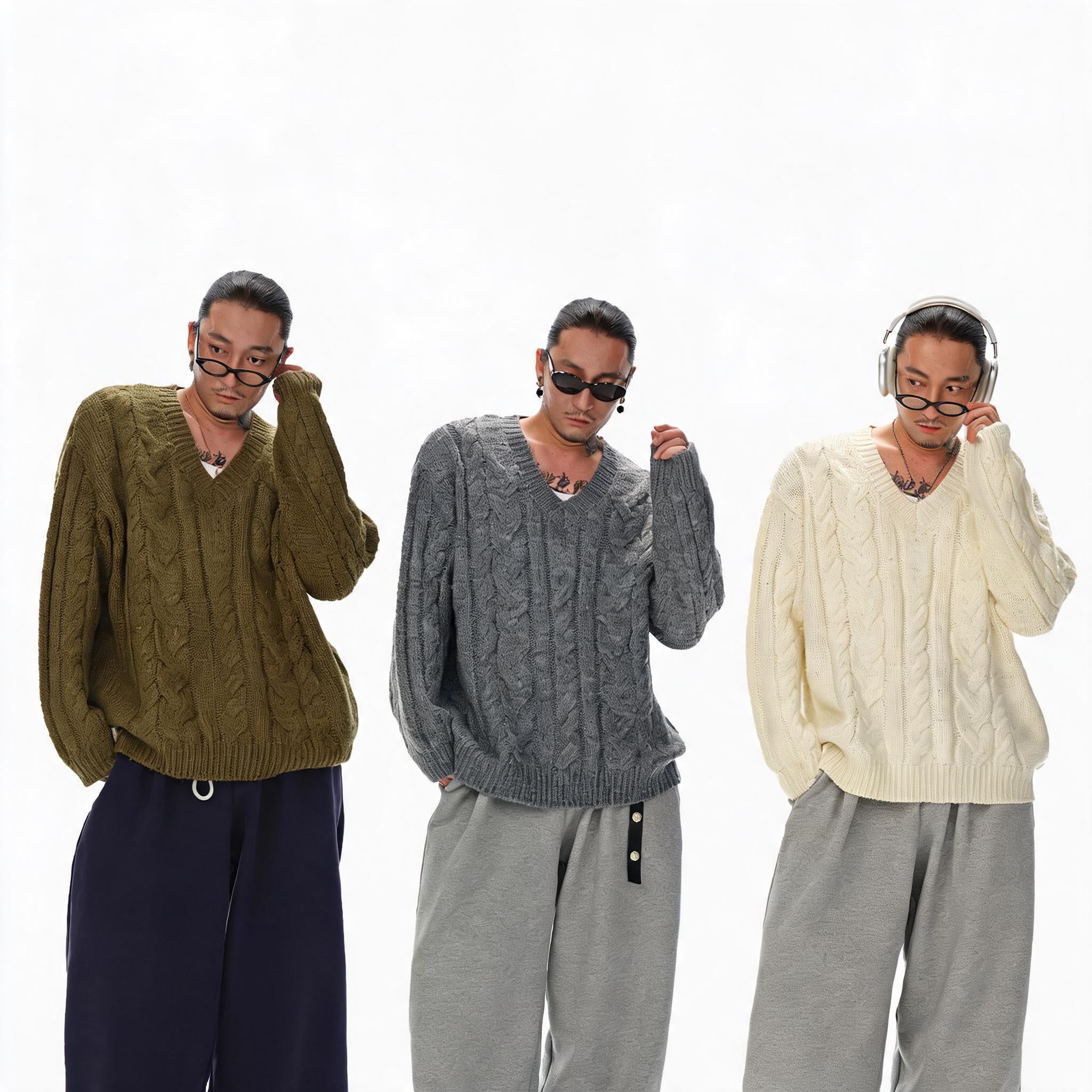 Men's V-neck Twist Wool Blend Sweater