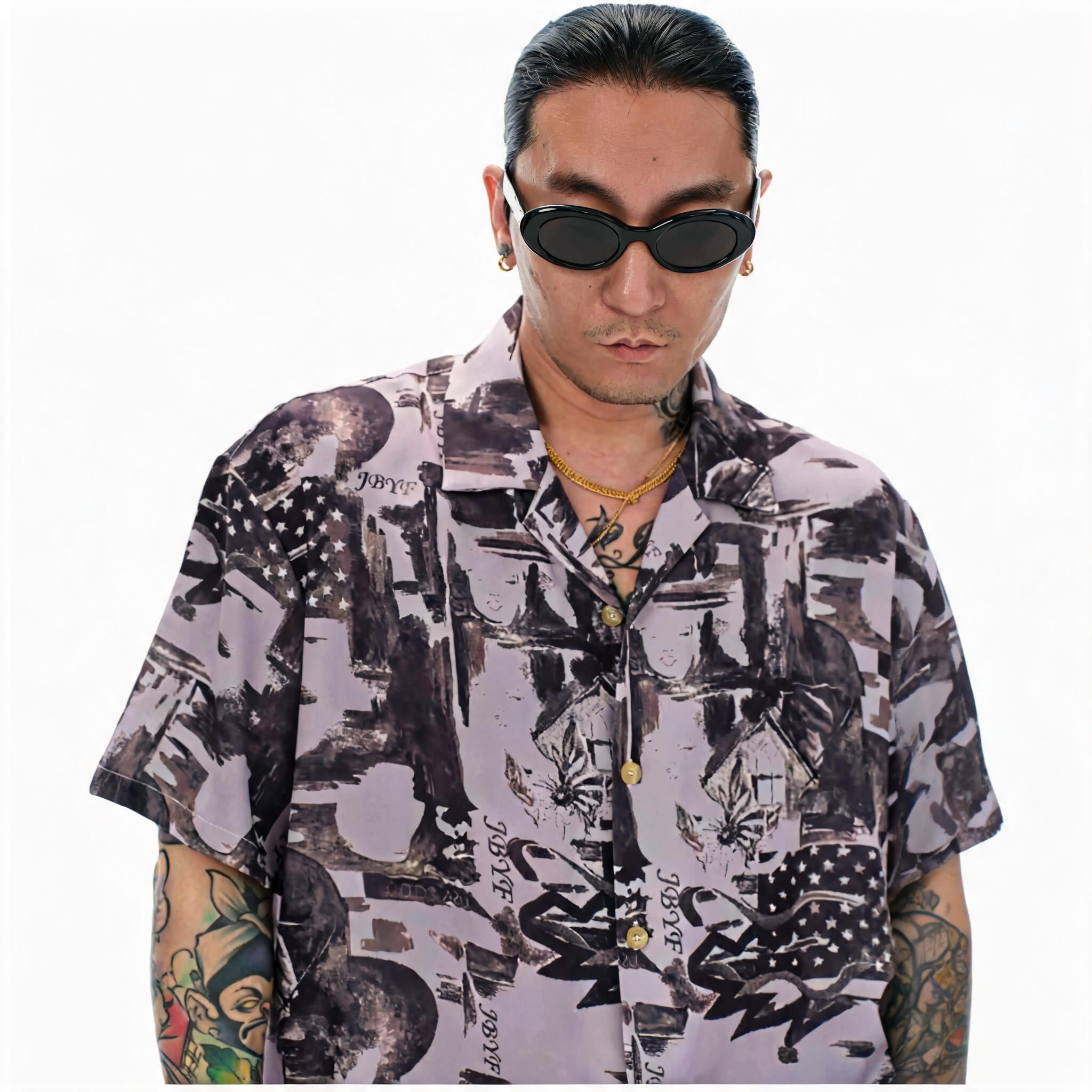 Lavender Graffiti Cuban Collar Hawaiian Shirt