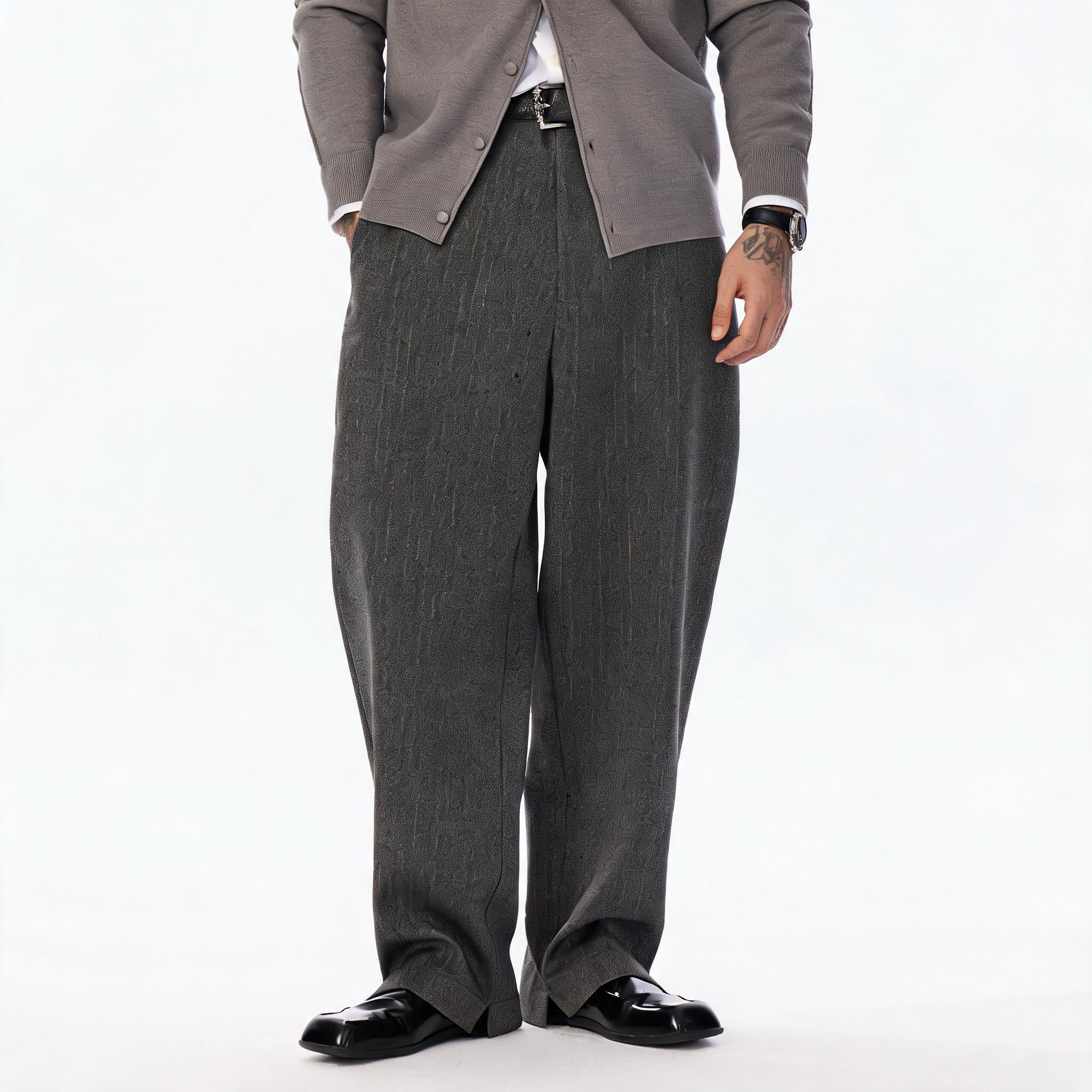 Grey Pinstripe Wool Blend Trousers