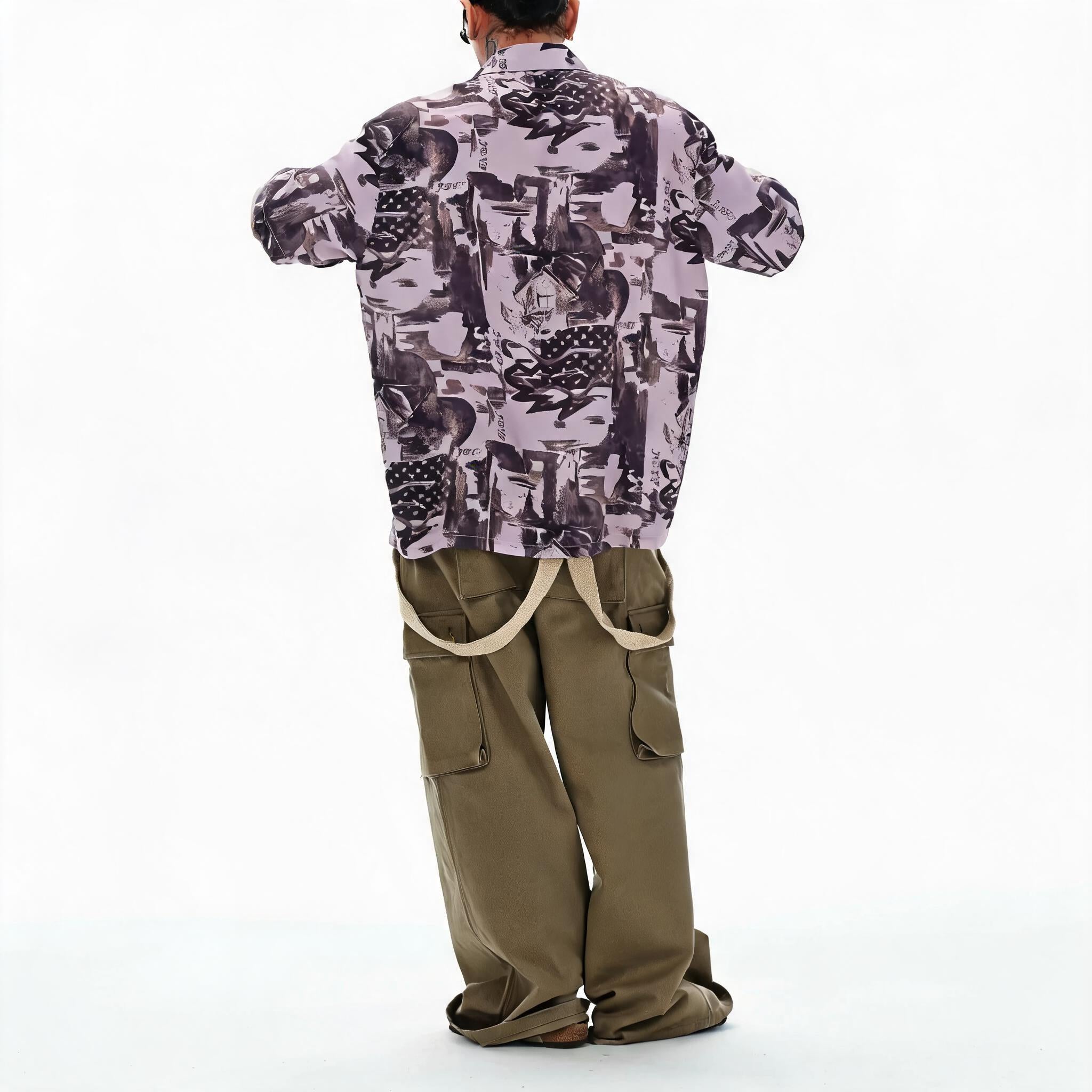 Lavender Graffiti Cuban Collar Hawaiian Shirt
