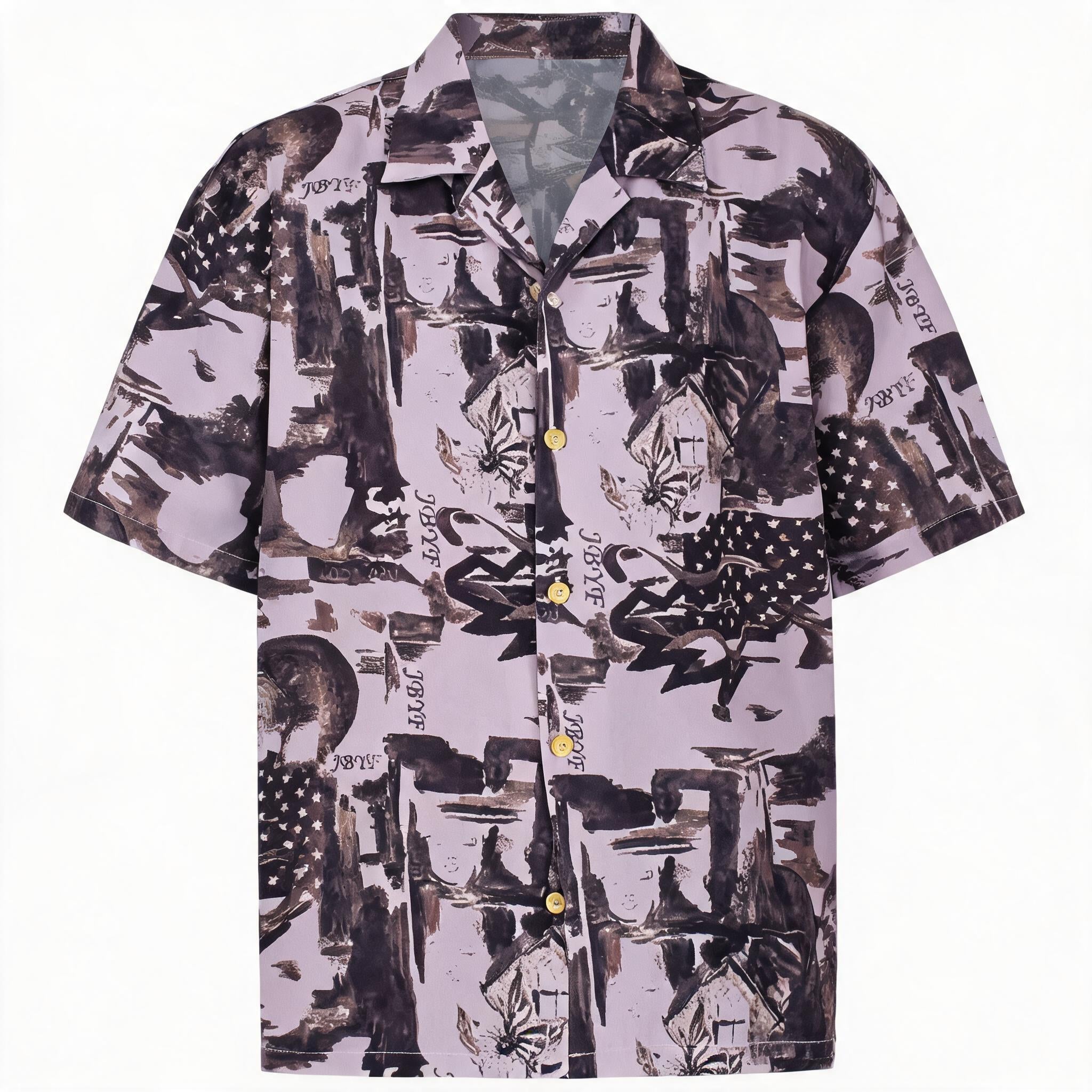 Lavender Graffiti Cuban Collar Hawaiian Shirt