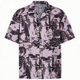 Lavender Graffiti Cuban Collar Hawaiian Shirt