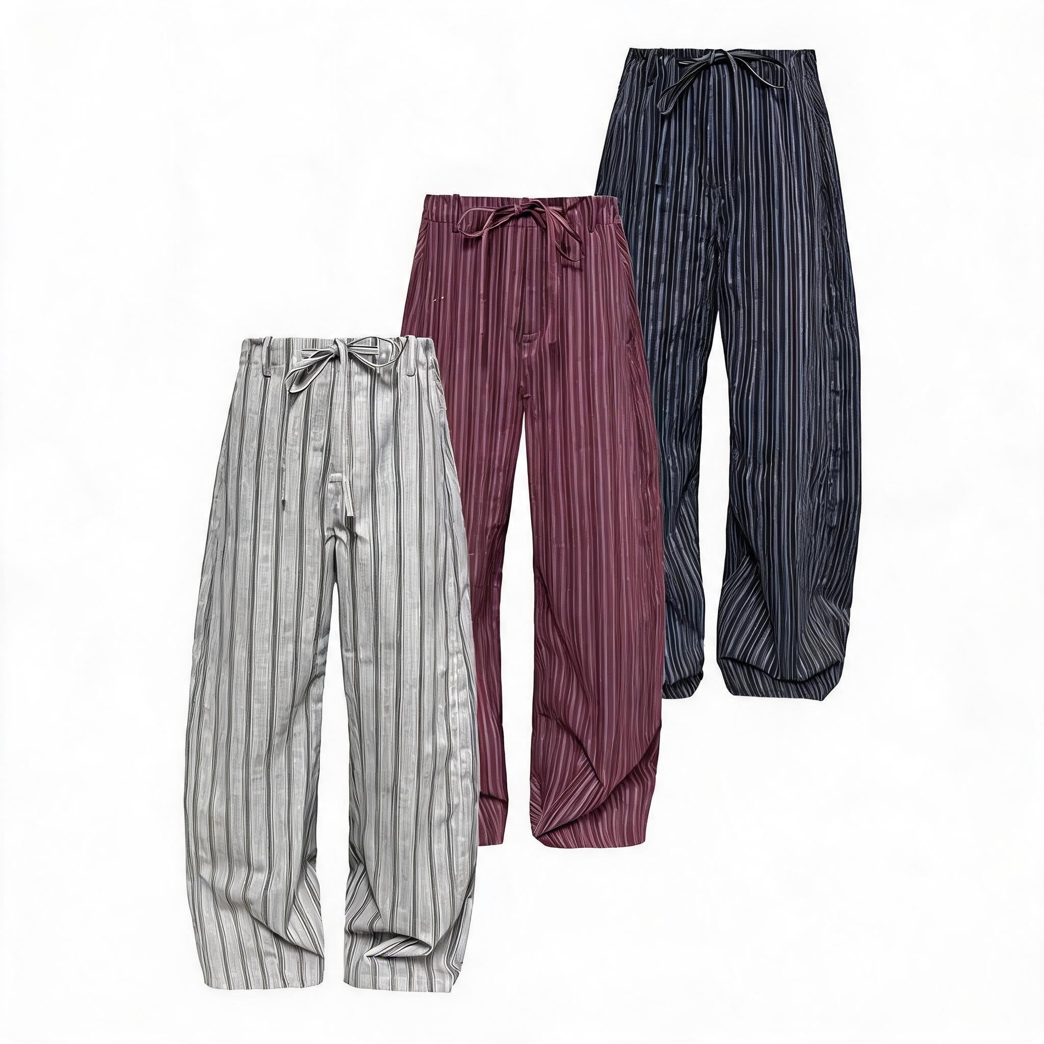 Tie-Front Striped Pleated Linen Pants
