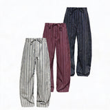 Tie-Front Striped Pleated Linen Pants