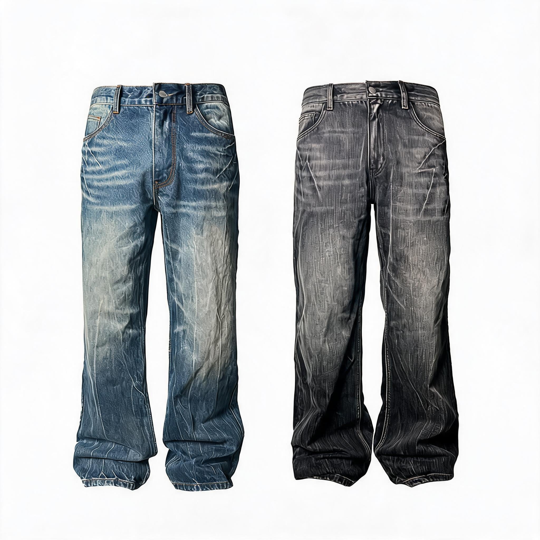 Heavy Wash Lightning Crack Flare Jeans