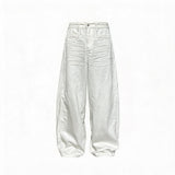 Pleated Distressed White Baggy Denim Jeans