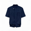 Navy Blue Pleated Short Sleeve Shirt