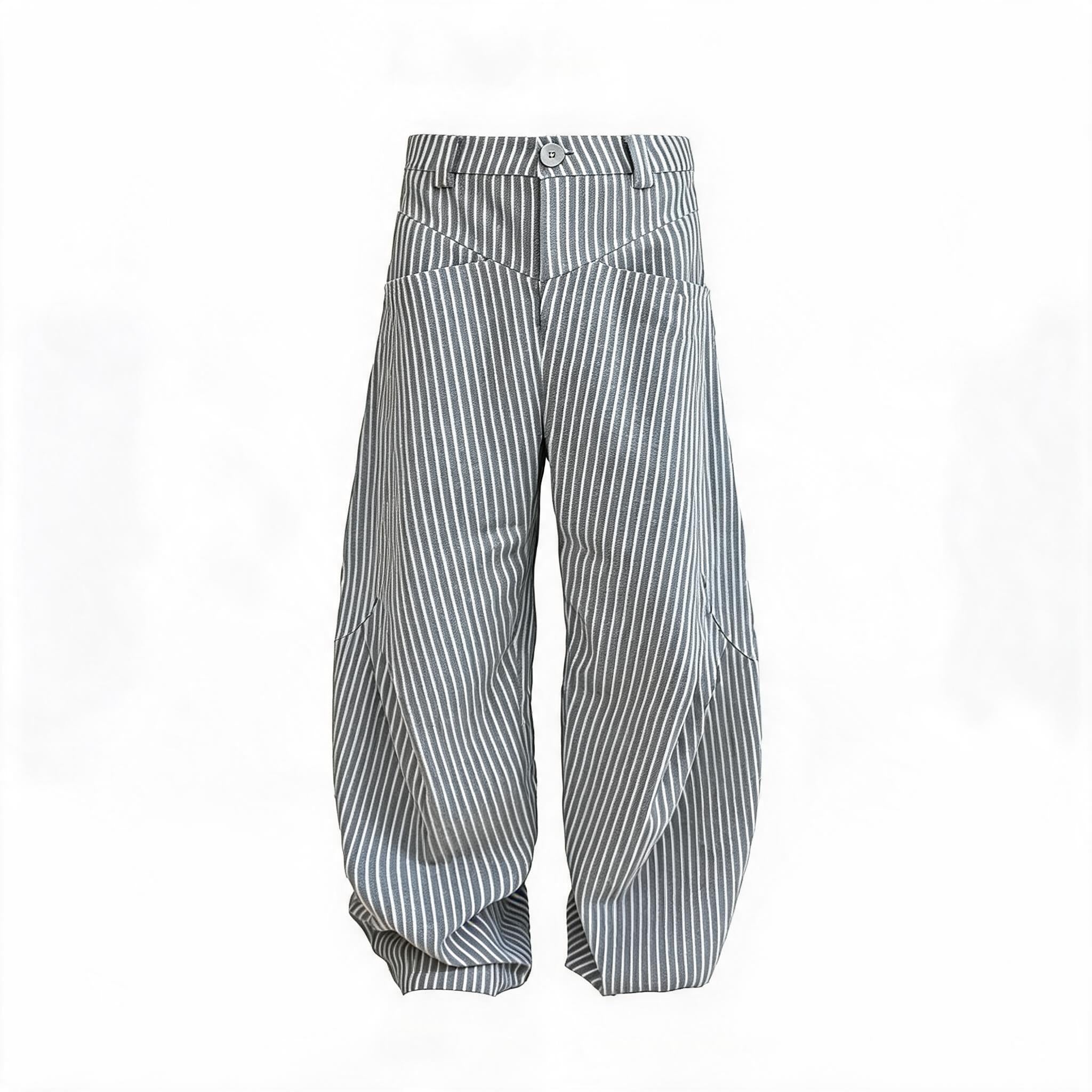 Striped Pleated Curved Hem Pants