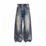 Blue Gray Washed Straight Loose Jeans