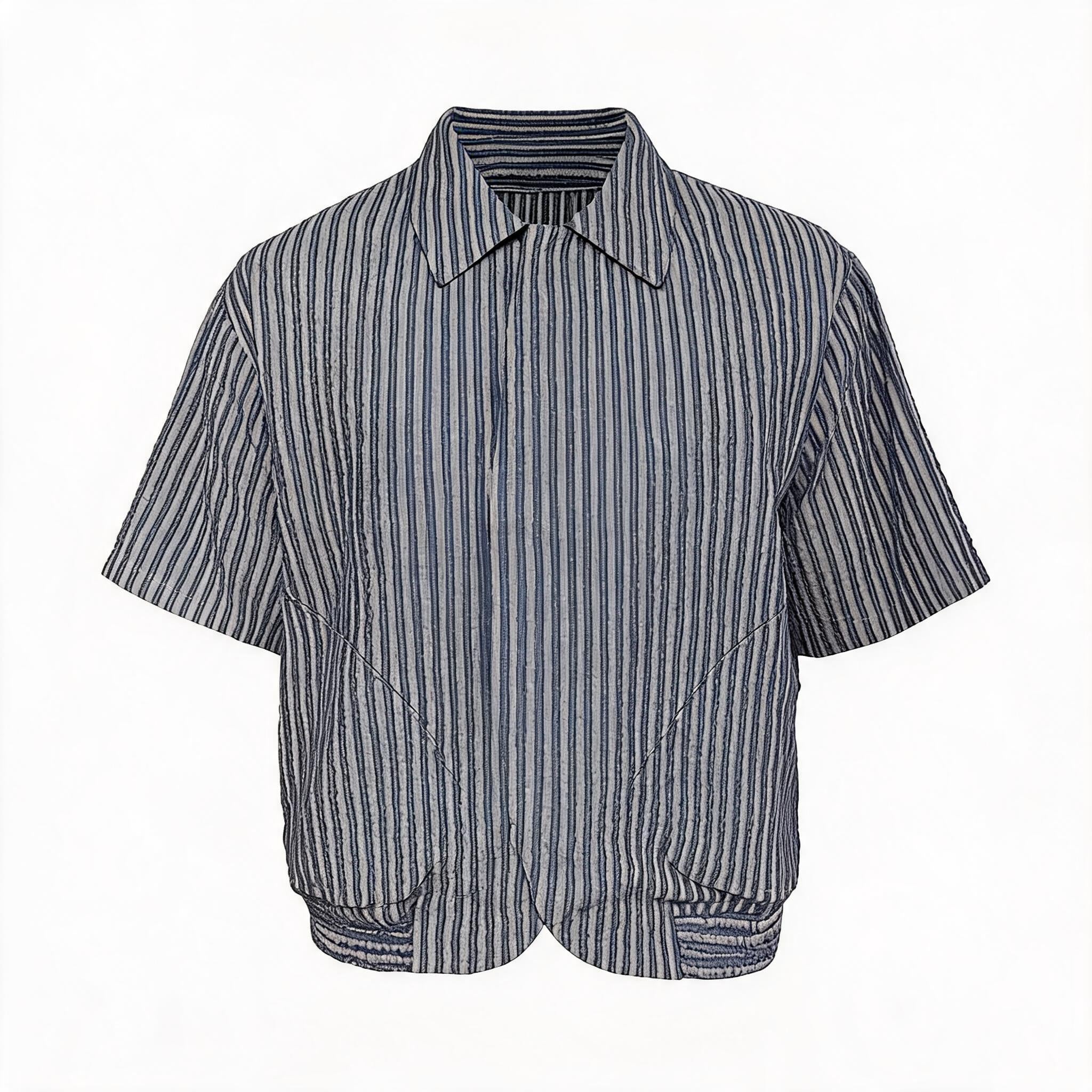 Dark Blue Striped Ruched Shirt