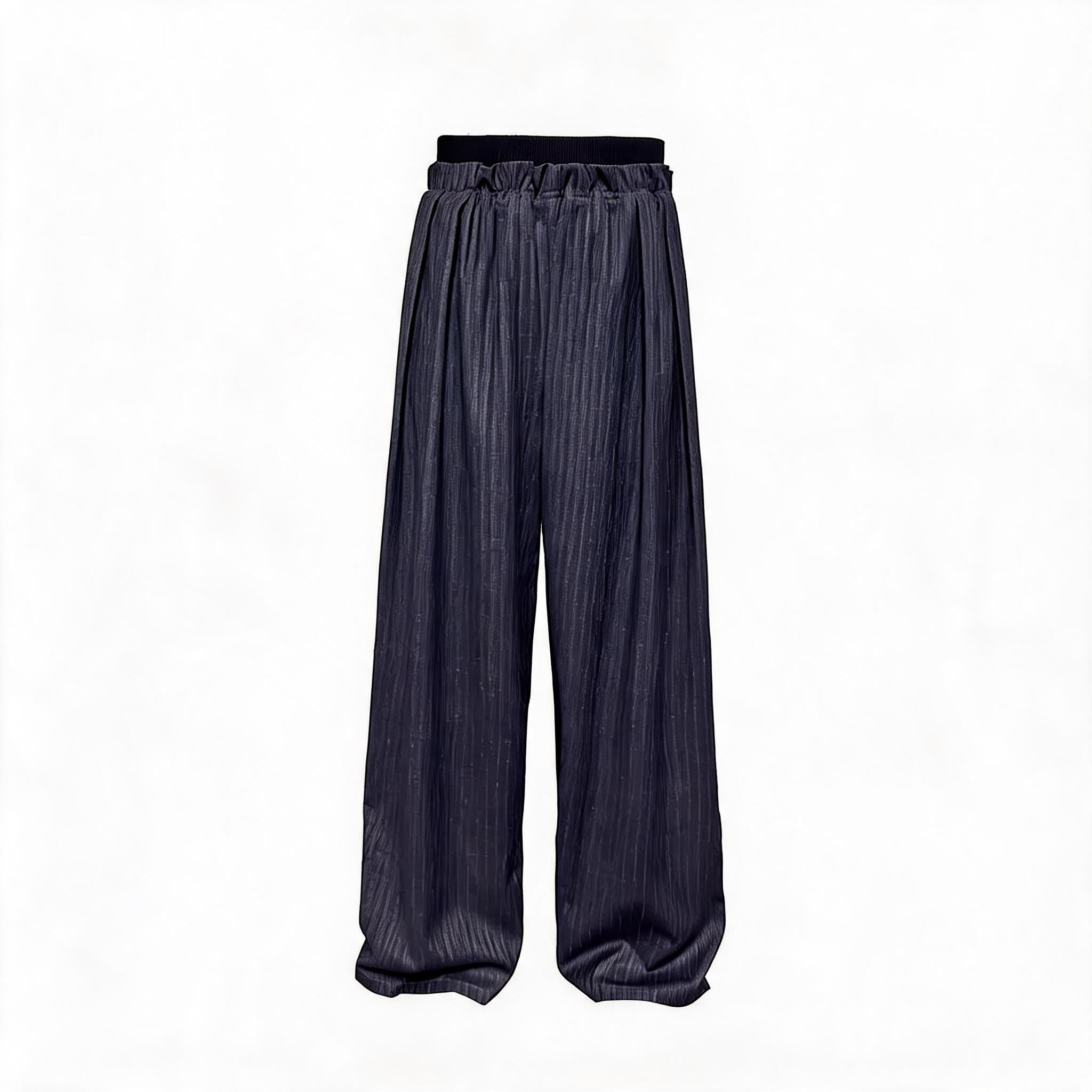 Ribbed Waist Striped Pleated Pants