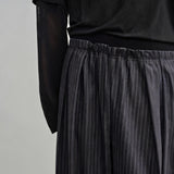 Ribbed Waist Striped Pleated Pants