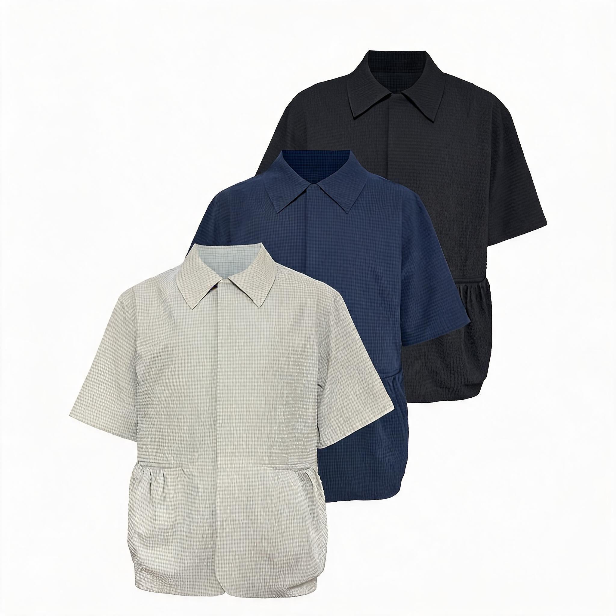 Short Sleeve Bubble Pleat Drawstring Shirt