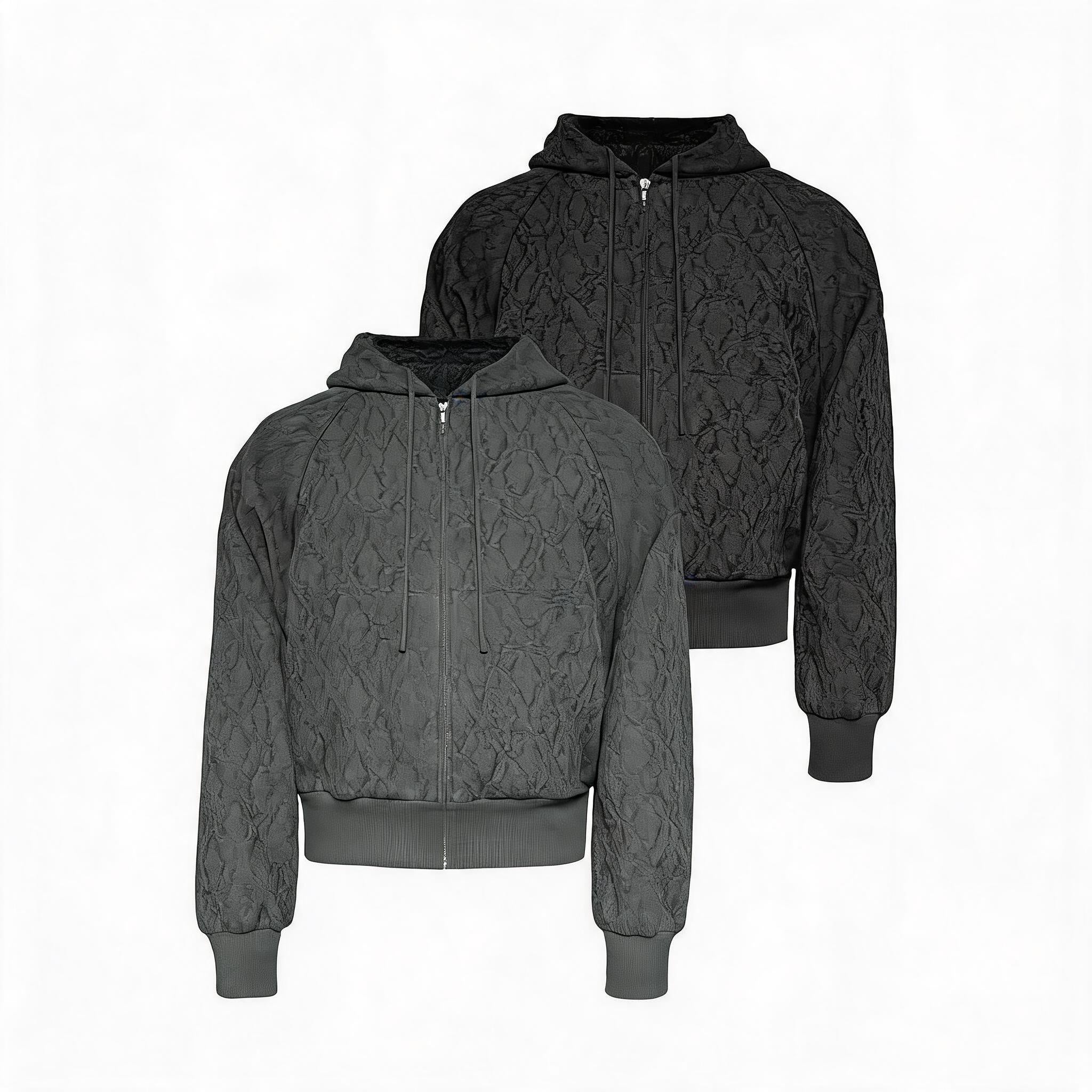 Zipper Jacquard Raglan Hoodie