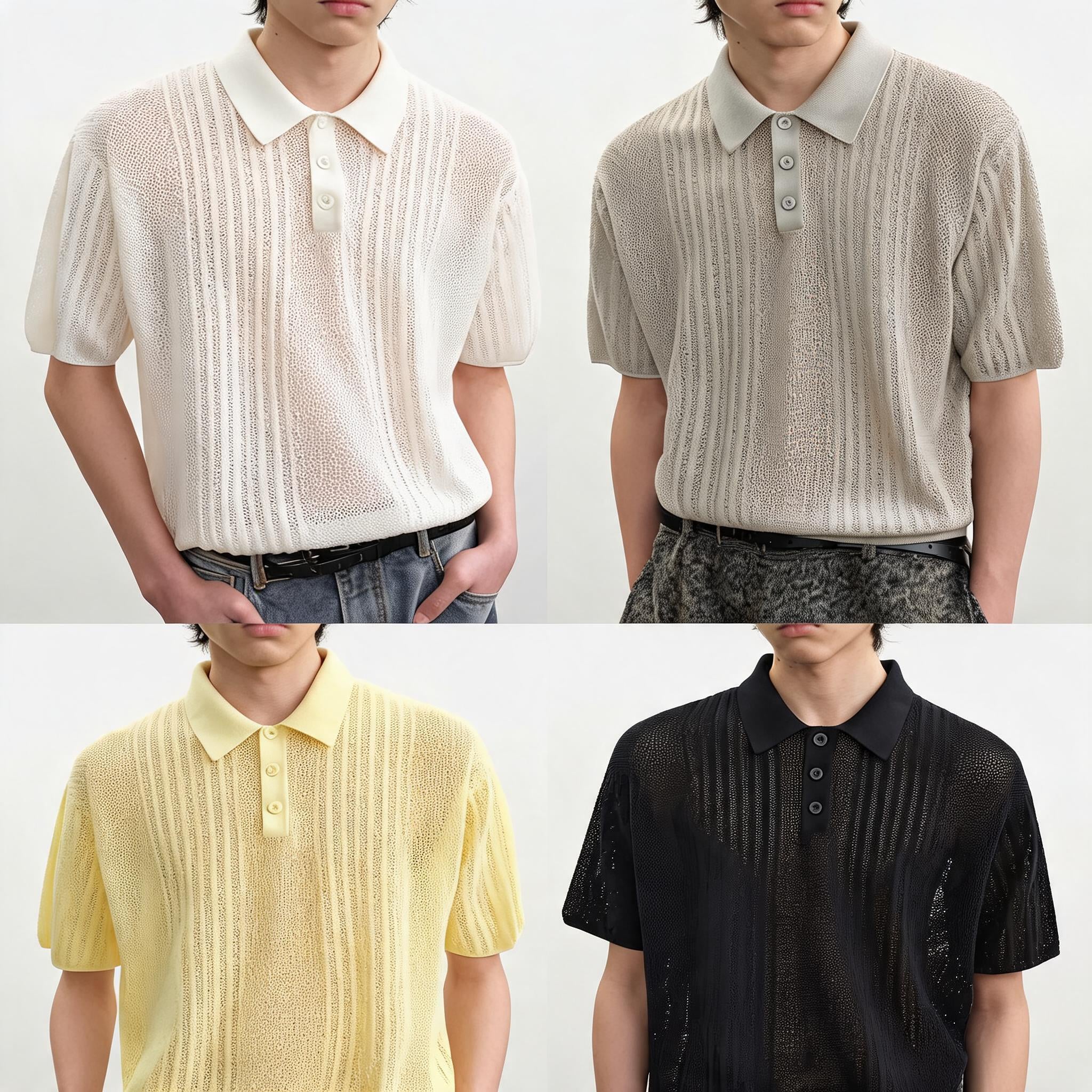 Cutout Ribbed Cotton Polo Shirts