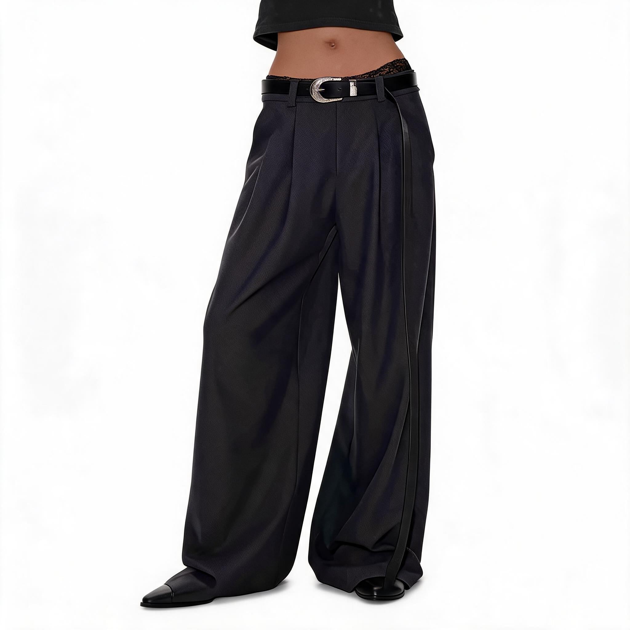 Women's Herringbone Pleated Wide Leg Pants
