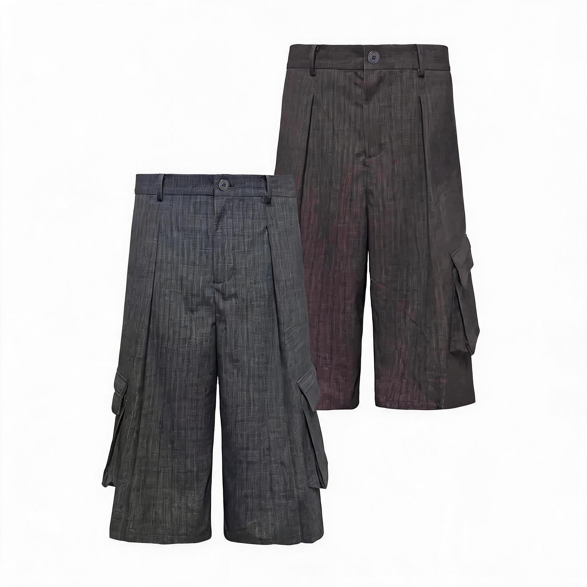 Straight Plaid Pleated Cargo Shorts
