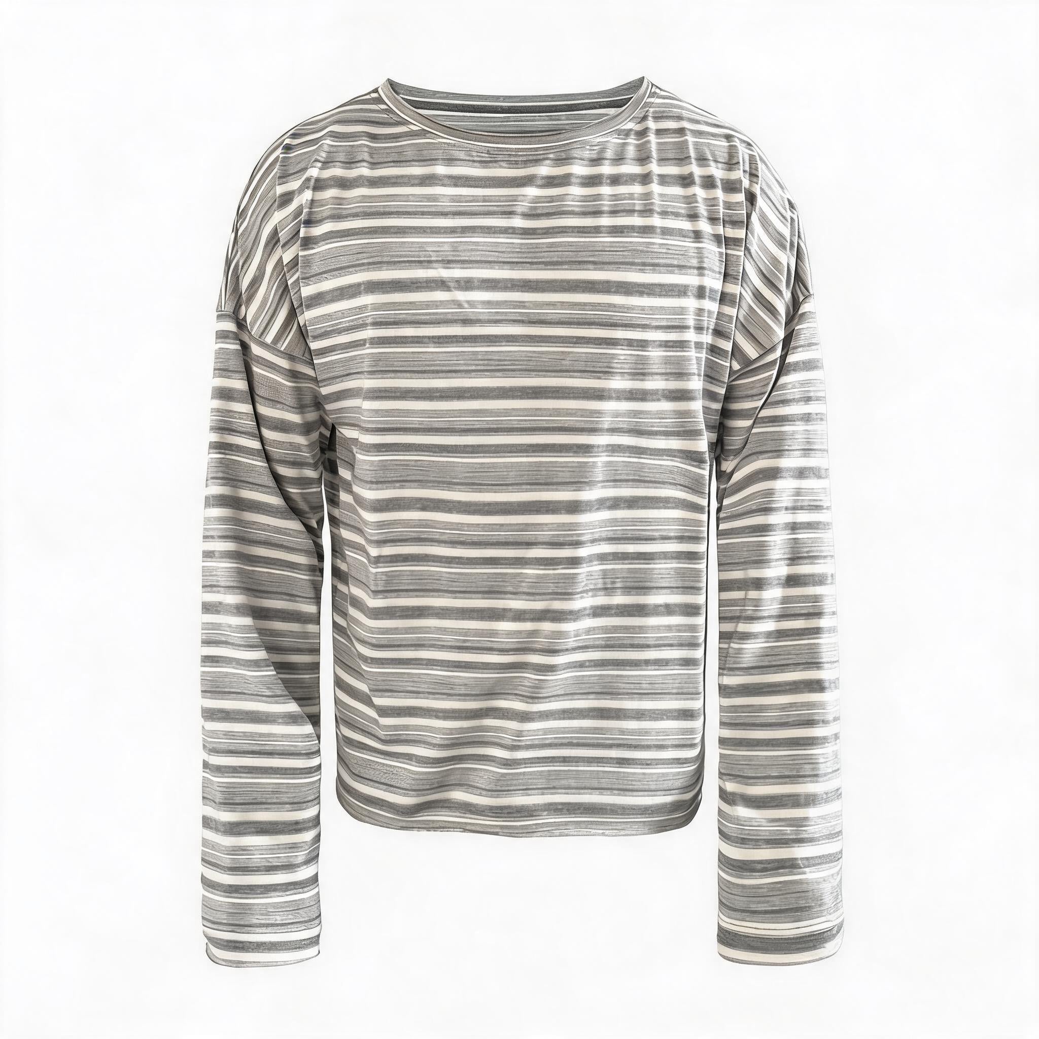 Striped Roll Cuff Drop Shoulder Top