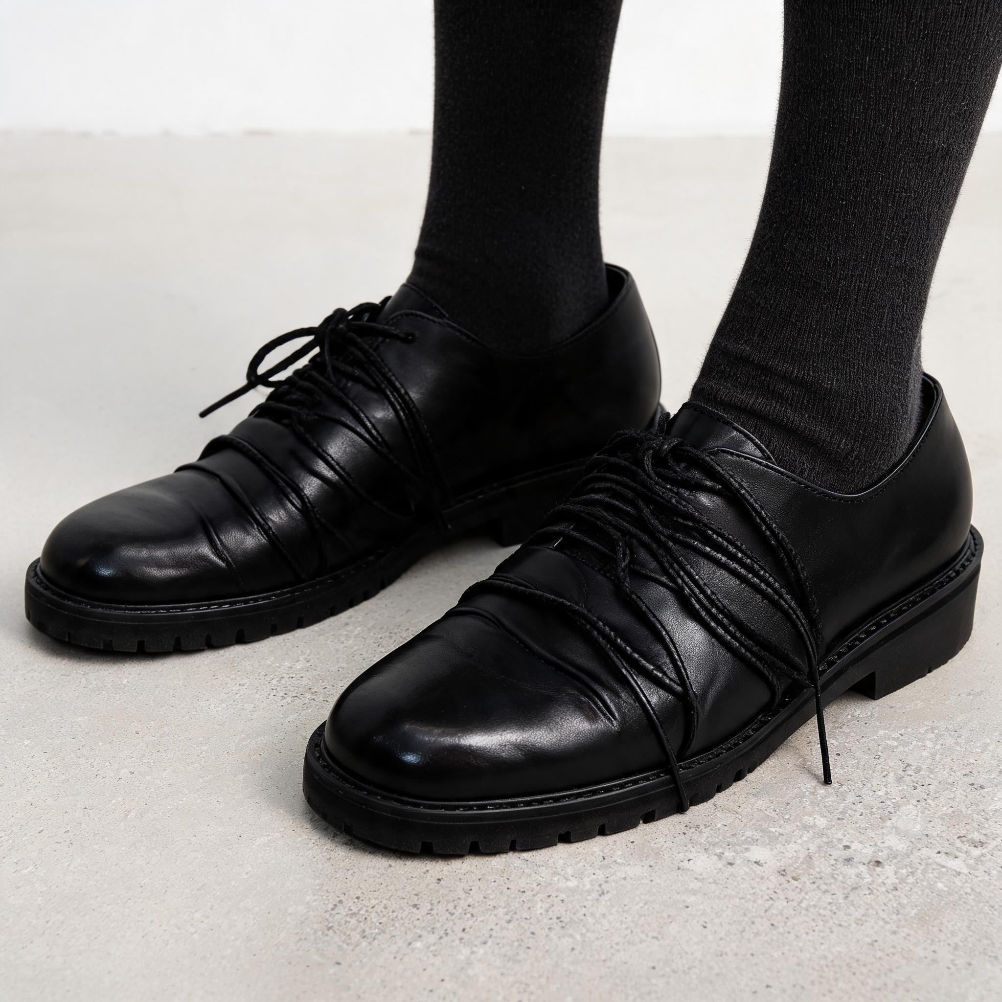Pleated Strap Horse Lined Derby Shoes