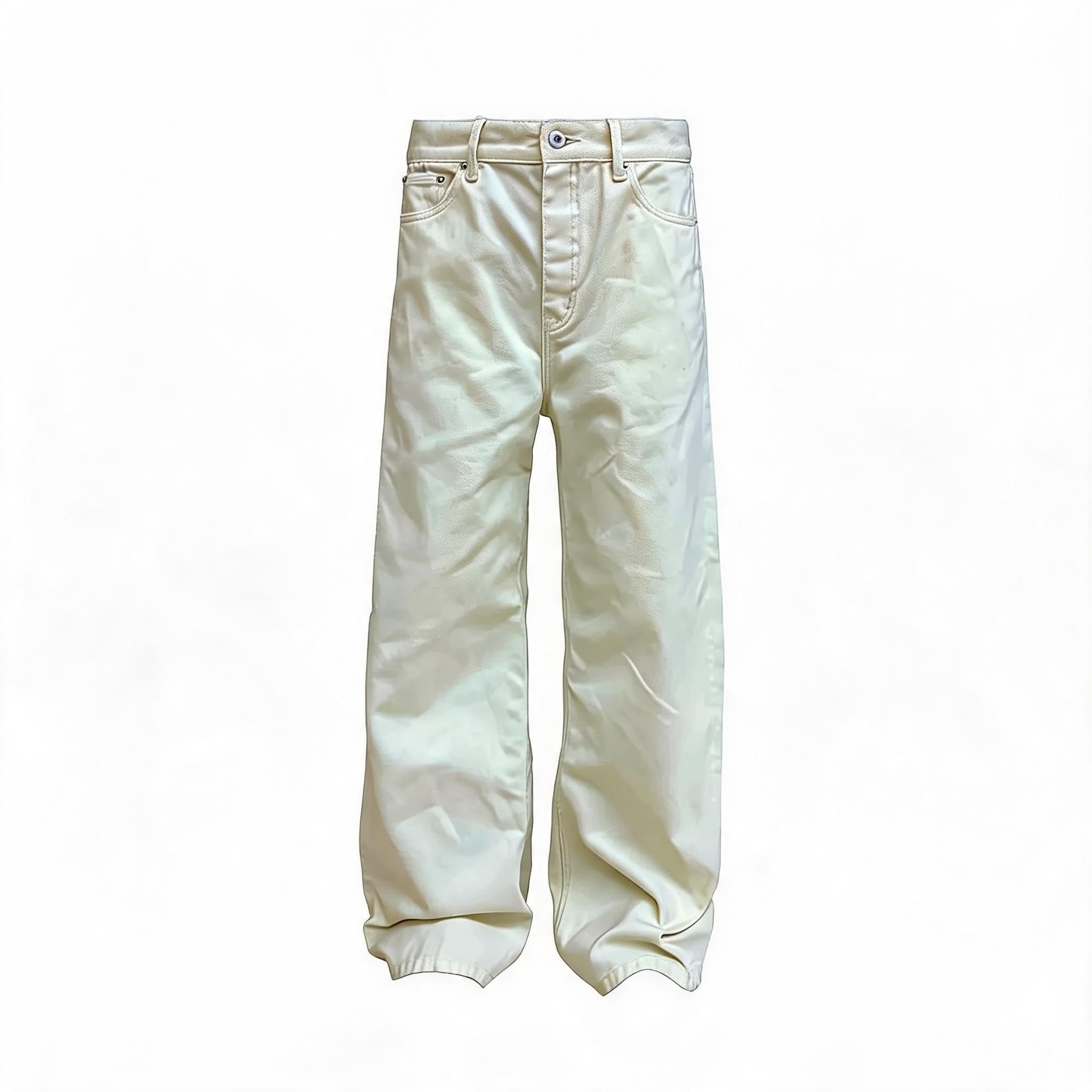 Cream Washed Straight Leg Jeans