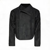 Jacquard Wide Lapel Asymmetric Zipper Jacket