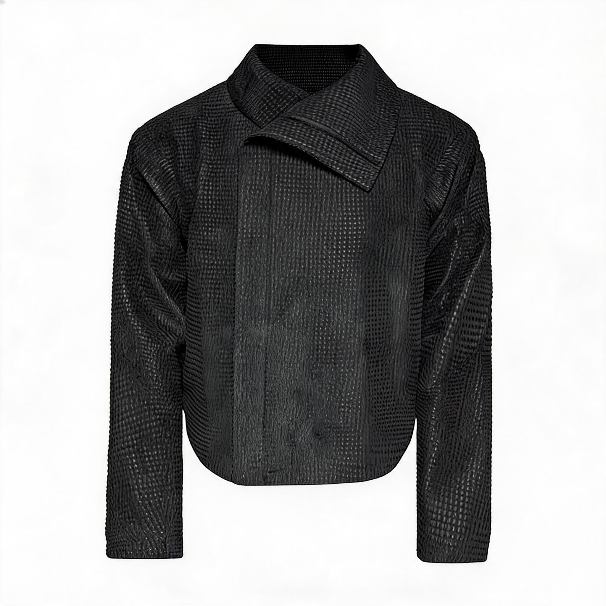 Jacquard Wide Lapel Asymmetric Zipper Jacket