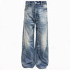 Grey Blue Distressed Wide Leg Jeans