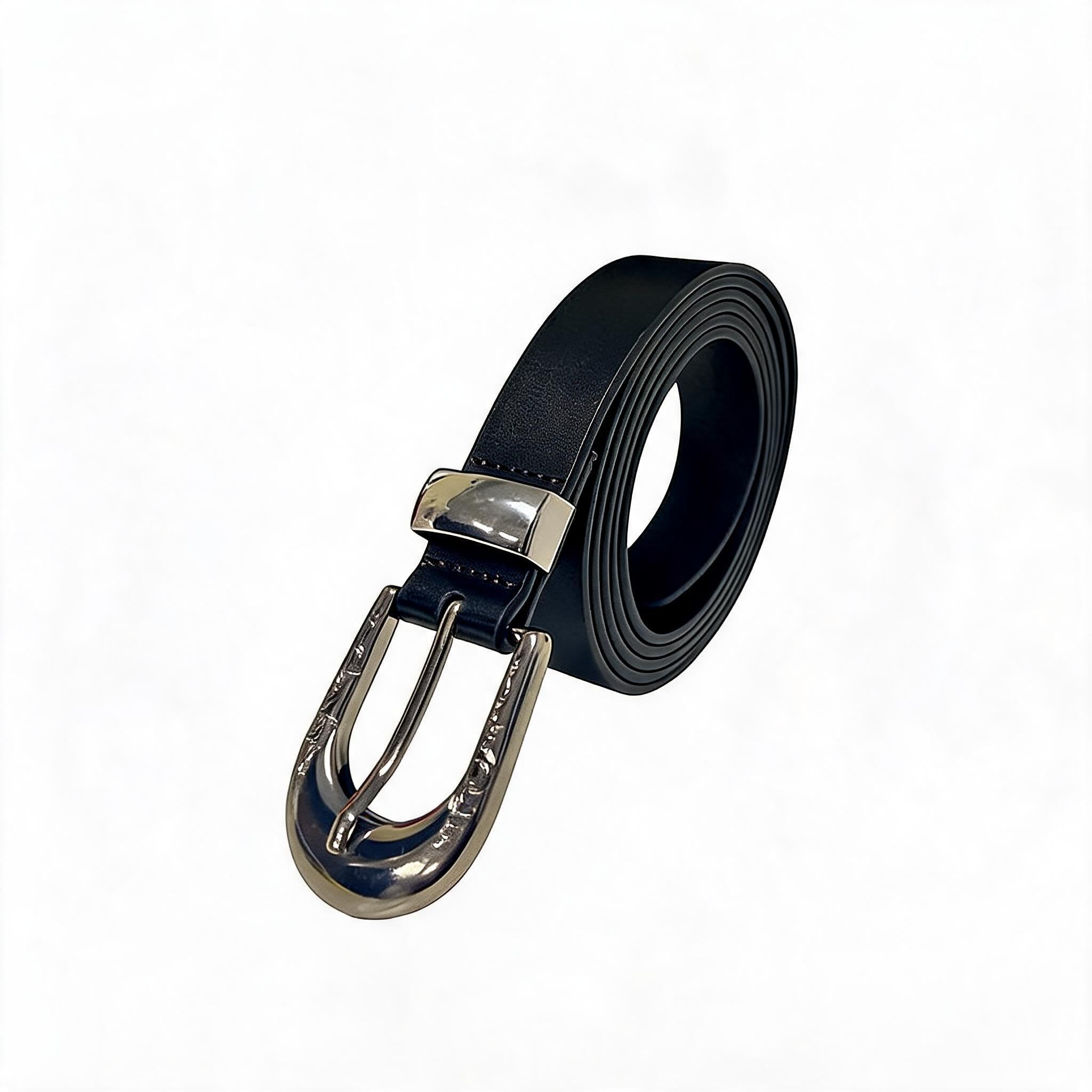 Carved Leather Belt With Silver Buckle