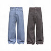 Faded Washed Pleated Straight Jeans
