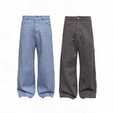 Faded Washed Pleated Straight Jeans