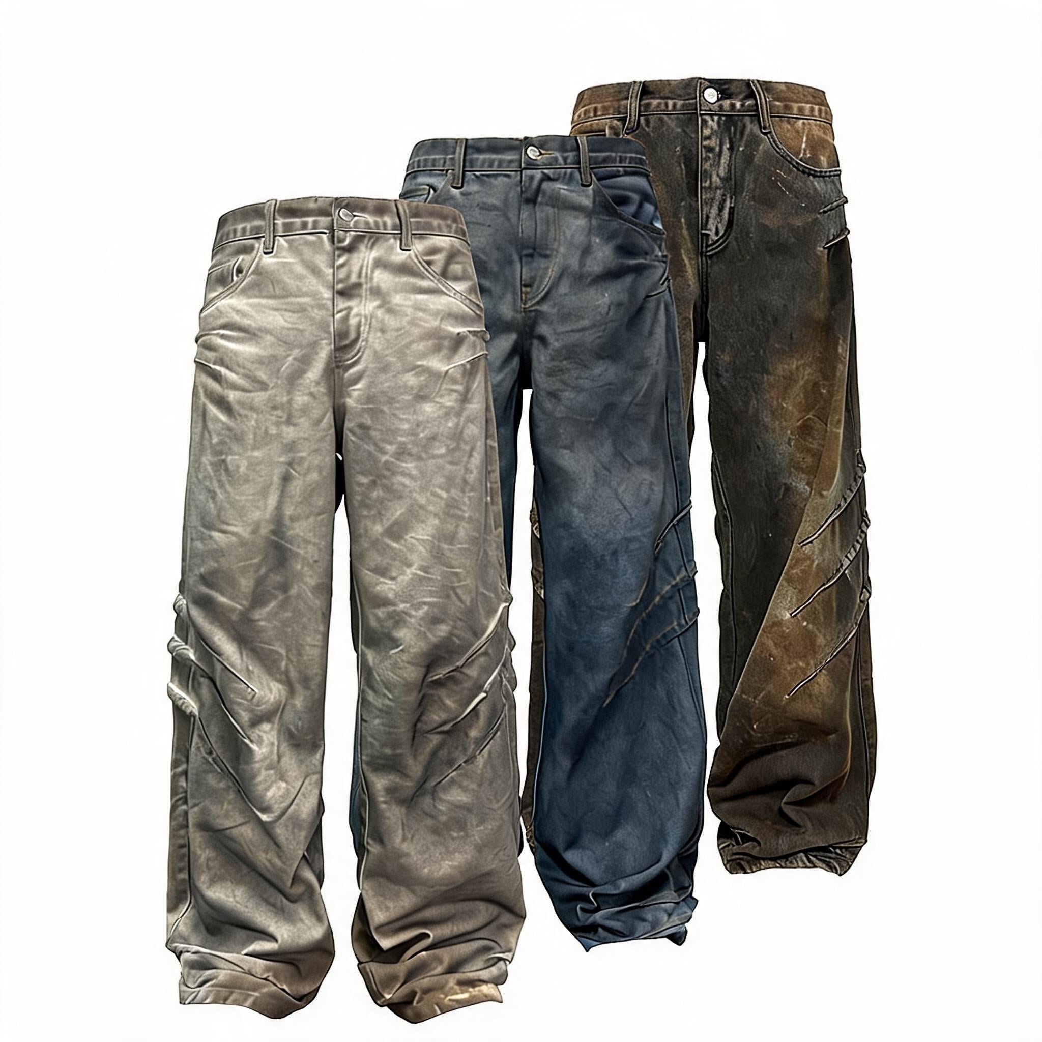Scratched Washed Jeans With YKK Zipper