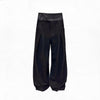 Leather Waist Wide Leg Wool Pants