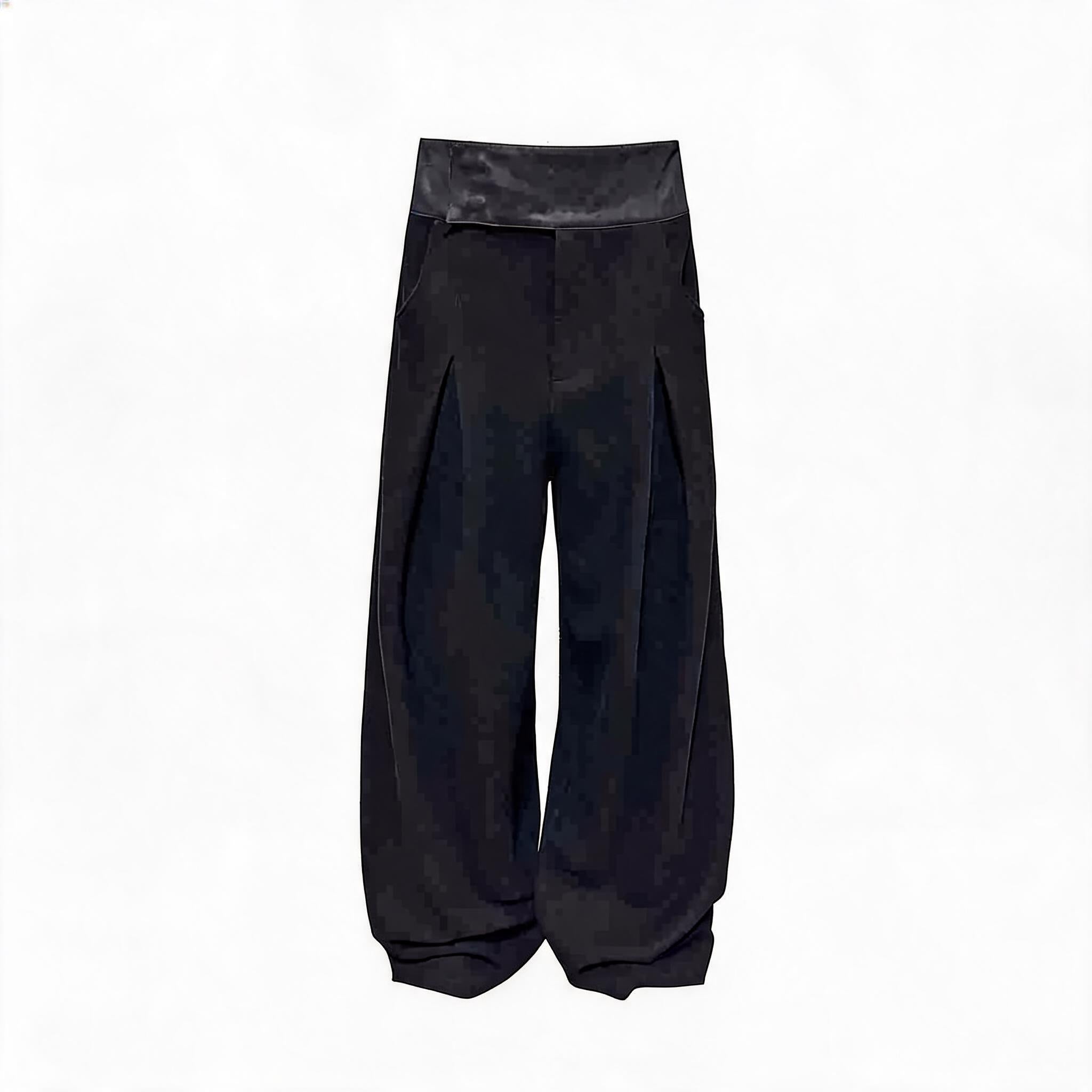 Leather Waist Wide Leg Wool Pants