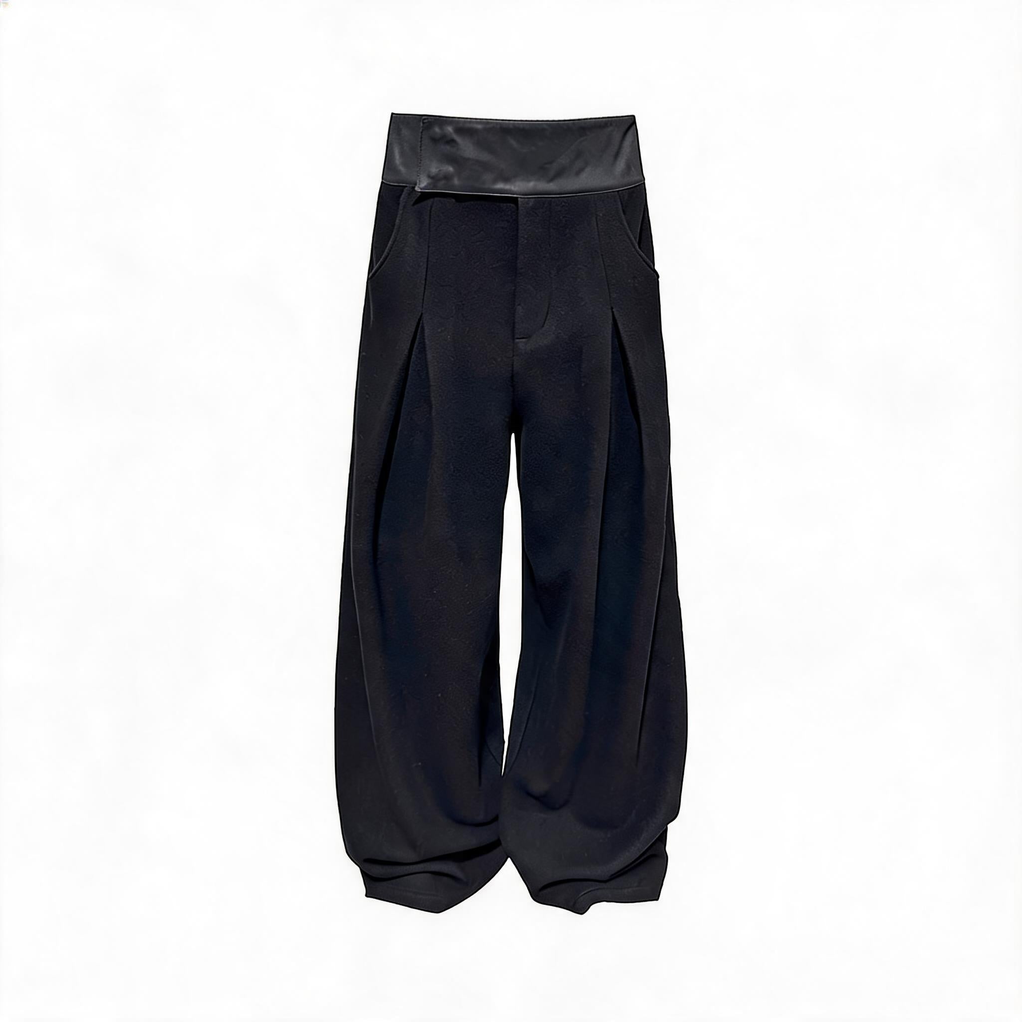 Leather Waist Wide Leg Wool Pants
