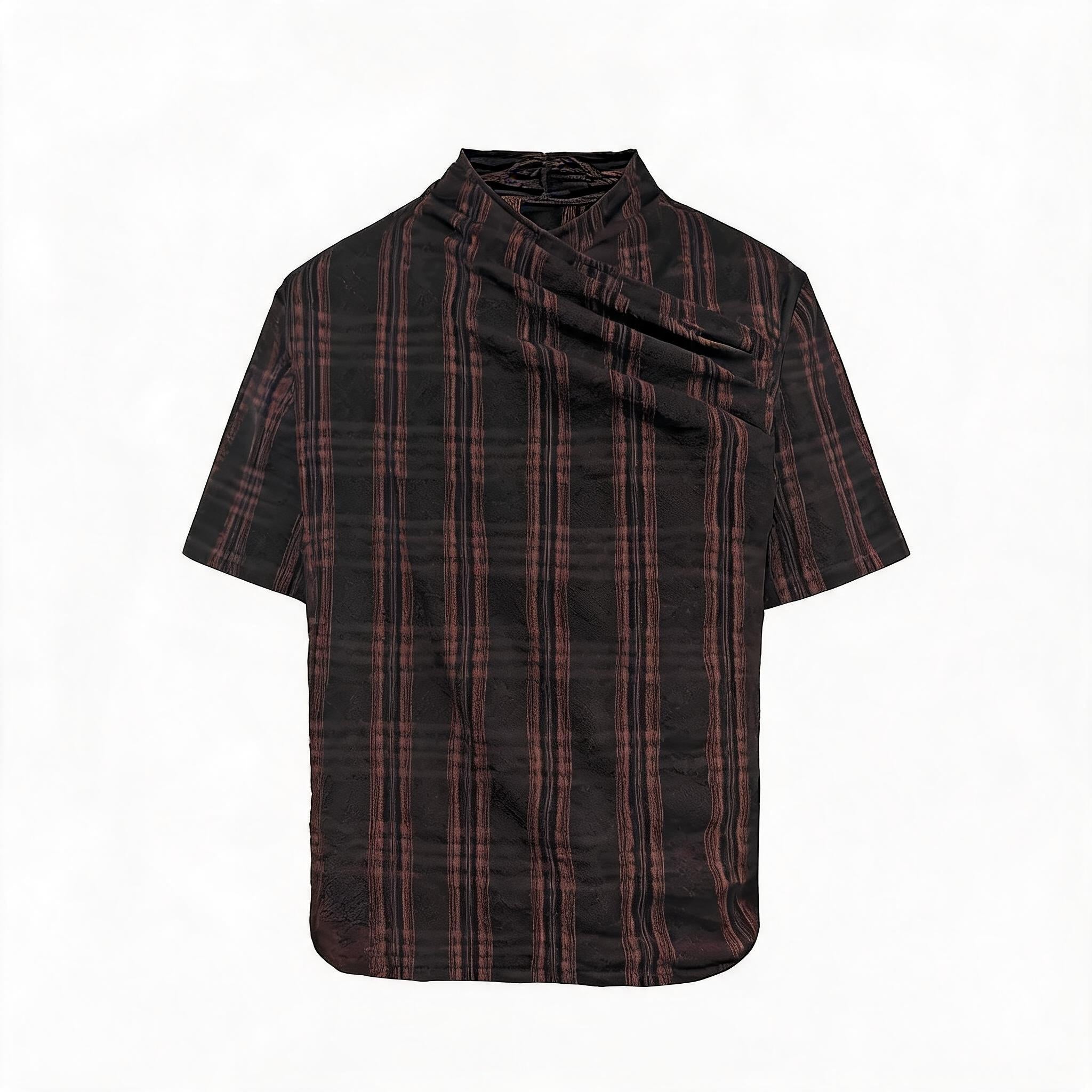 Pleated Cross Collar Plaid Tee