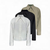 Sharp Collared Striped Pleated Shirt