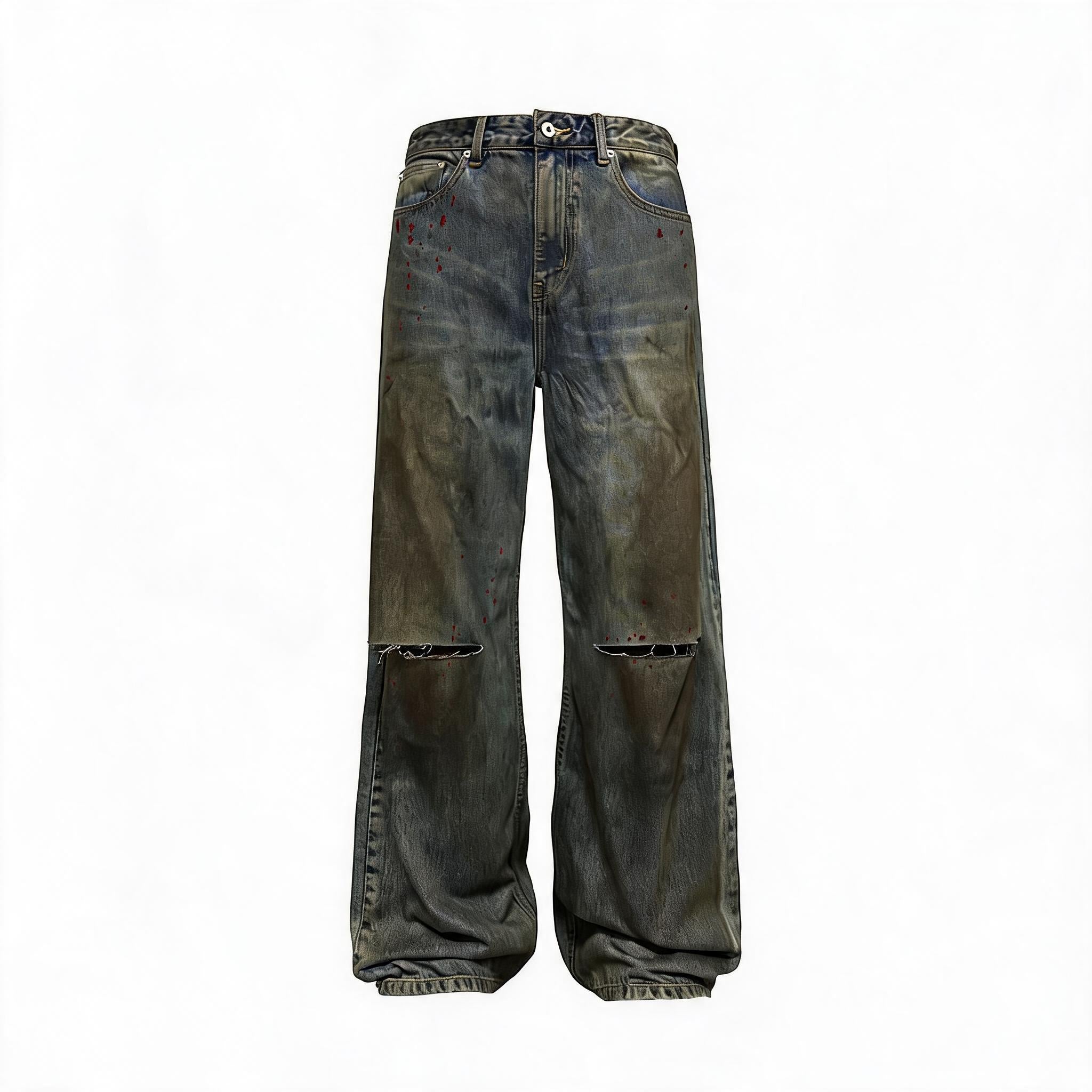 Distressed Cut Splatter Jeans