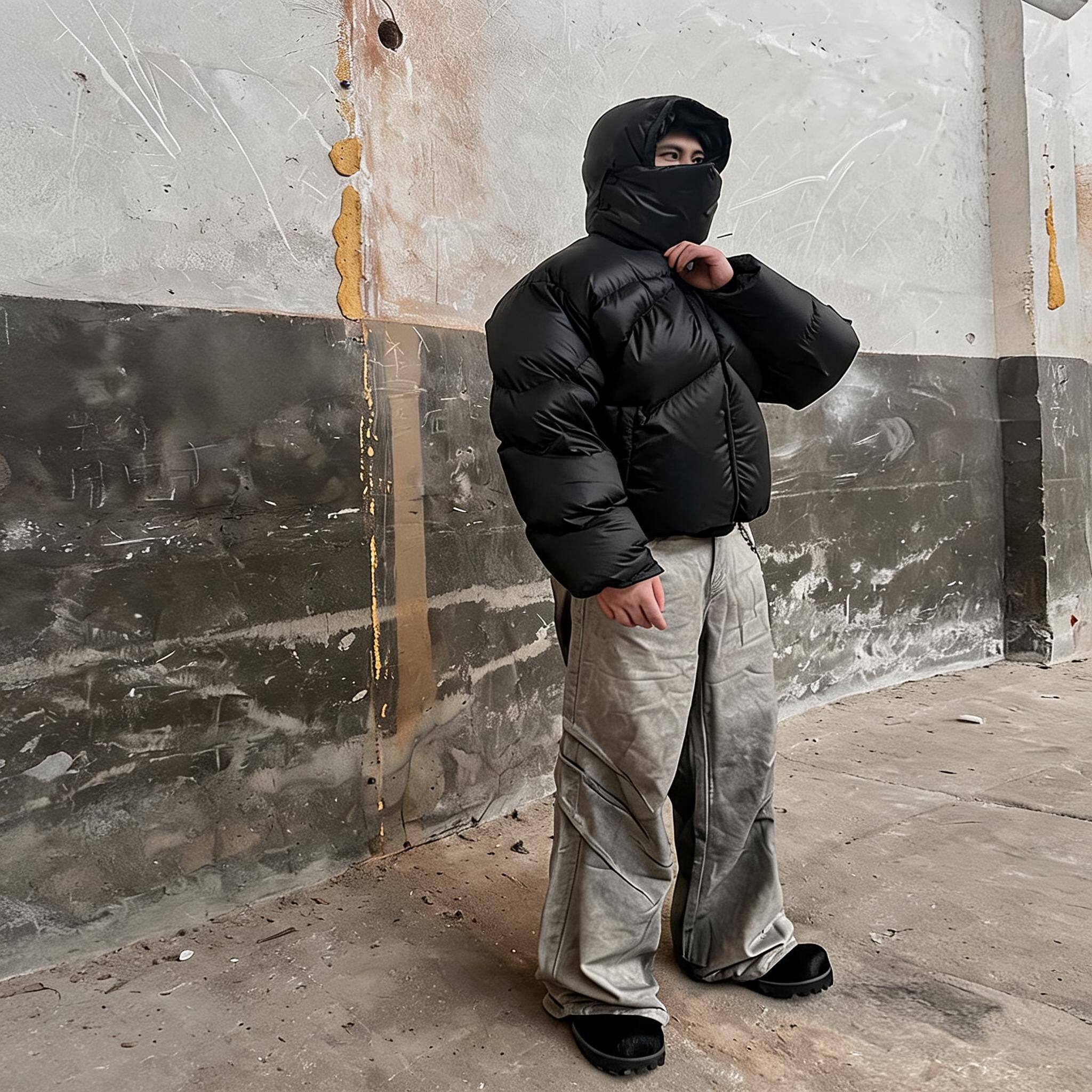 Duck Down Jacket With Removable Mask