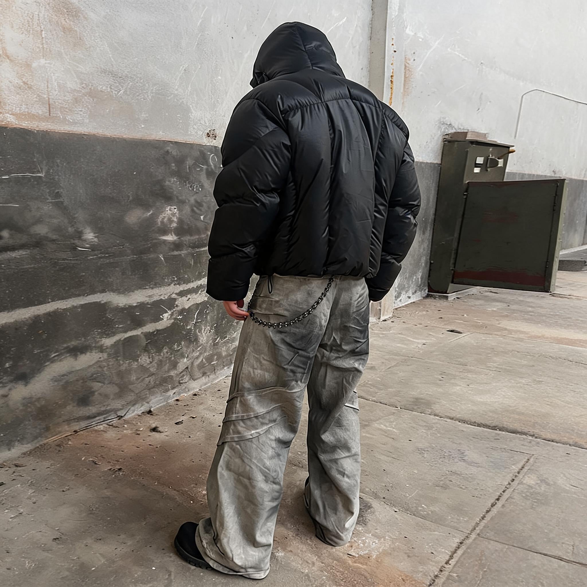 Duck Down Jacket With Removable Mask