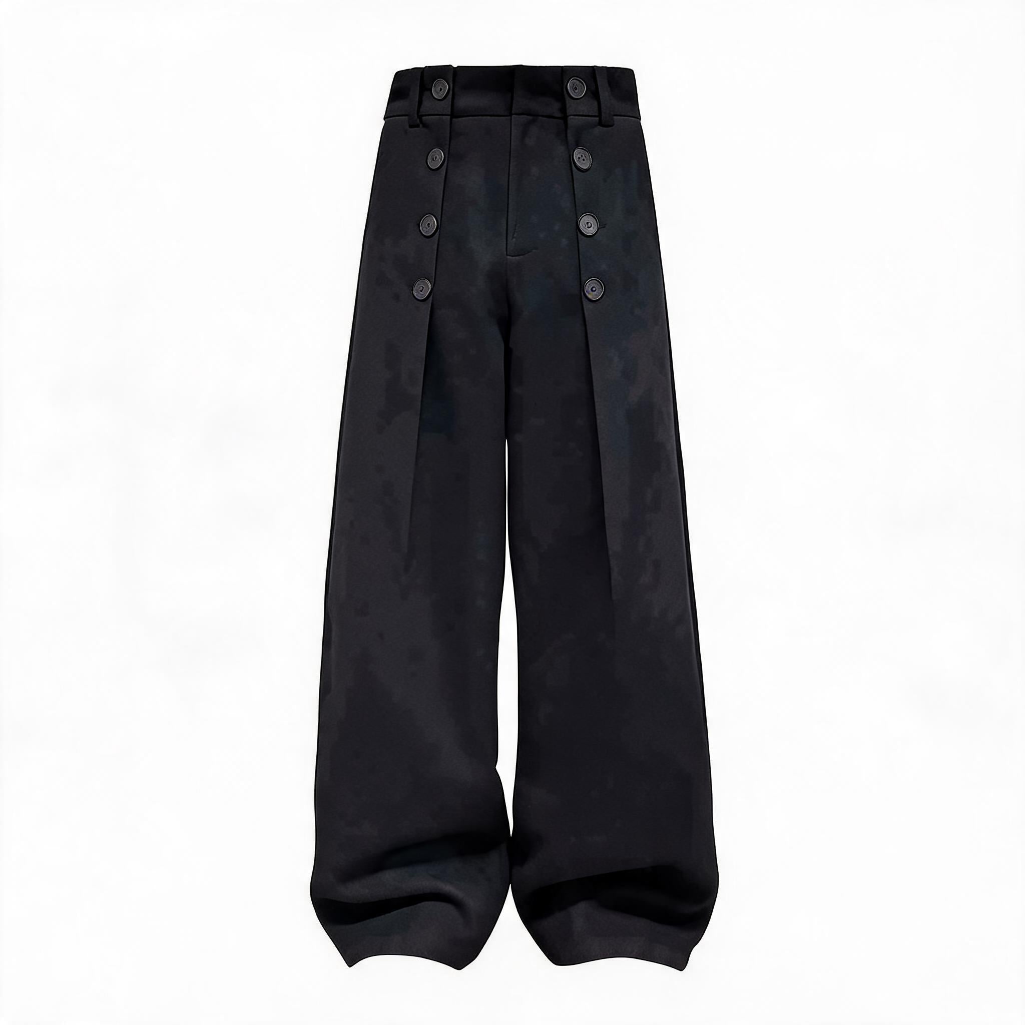 Pleated Wool Resin Button Pants