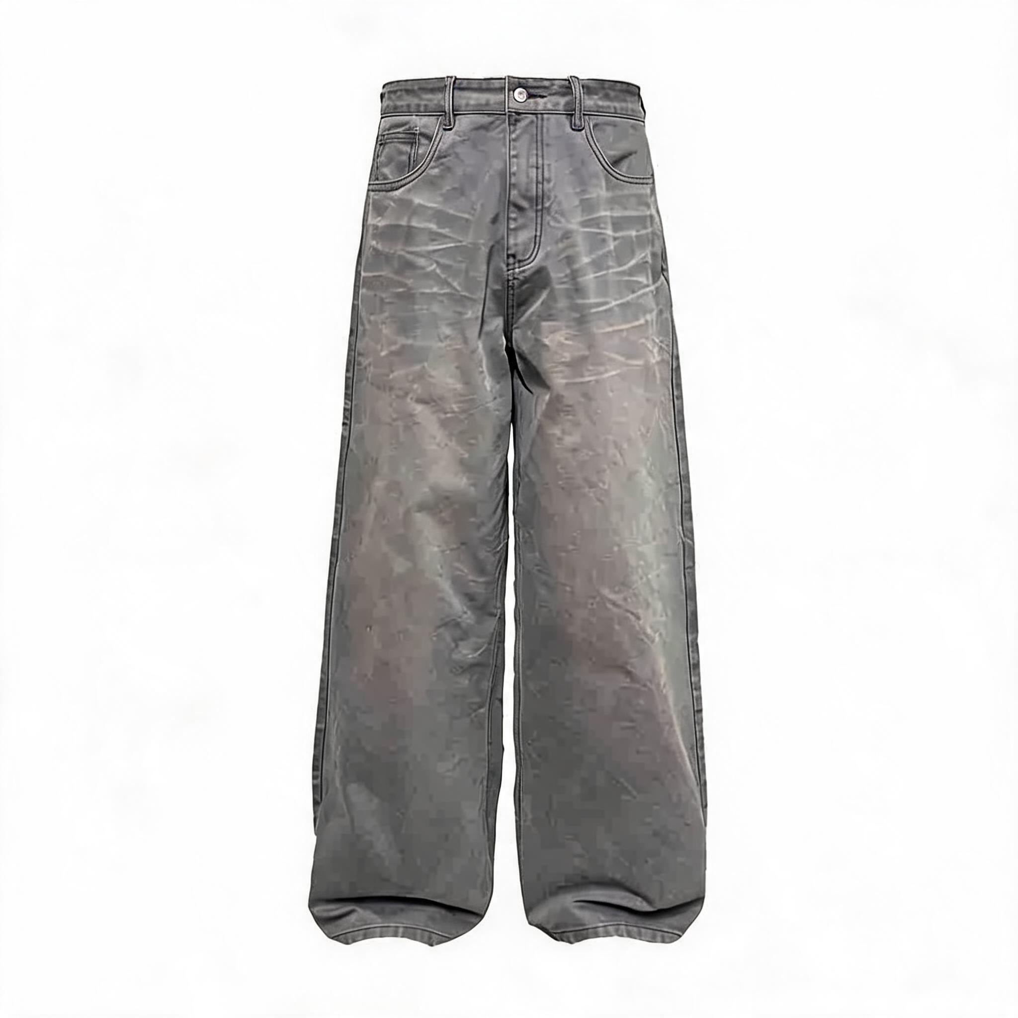 13Oz Sun-Washed Gray Distressed Wide-Leg Jeans