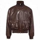Cropped Double Zipper Waxed Leather Jacket