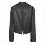 Leather Jacket With Irregular Snap Collar
