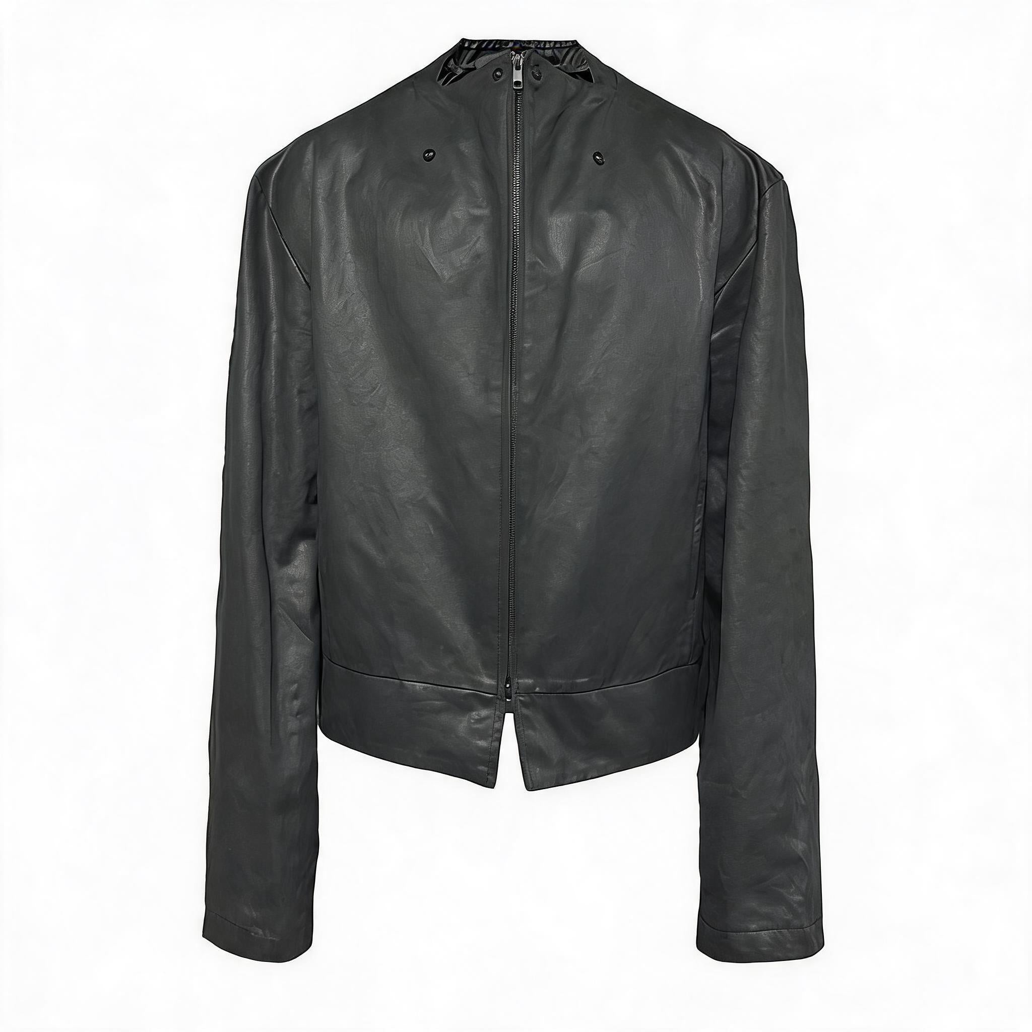 Leather Jacket With Irregular Snap Collar