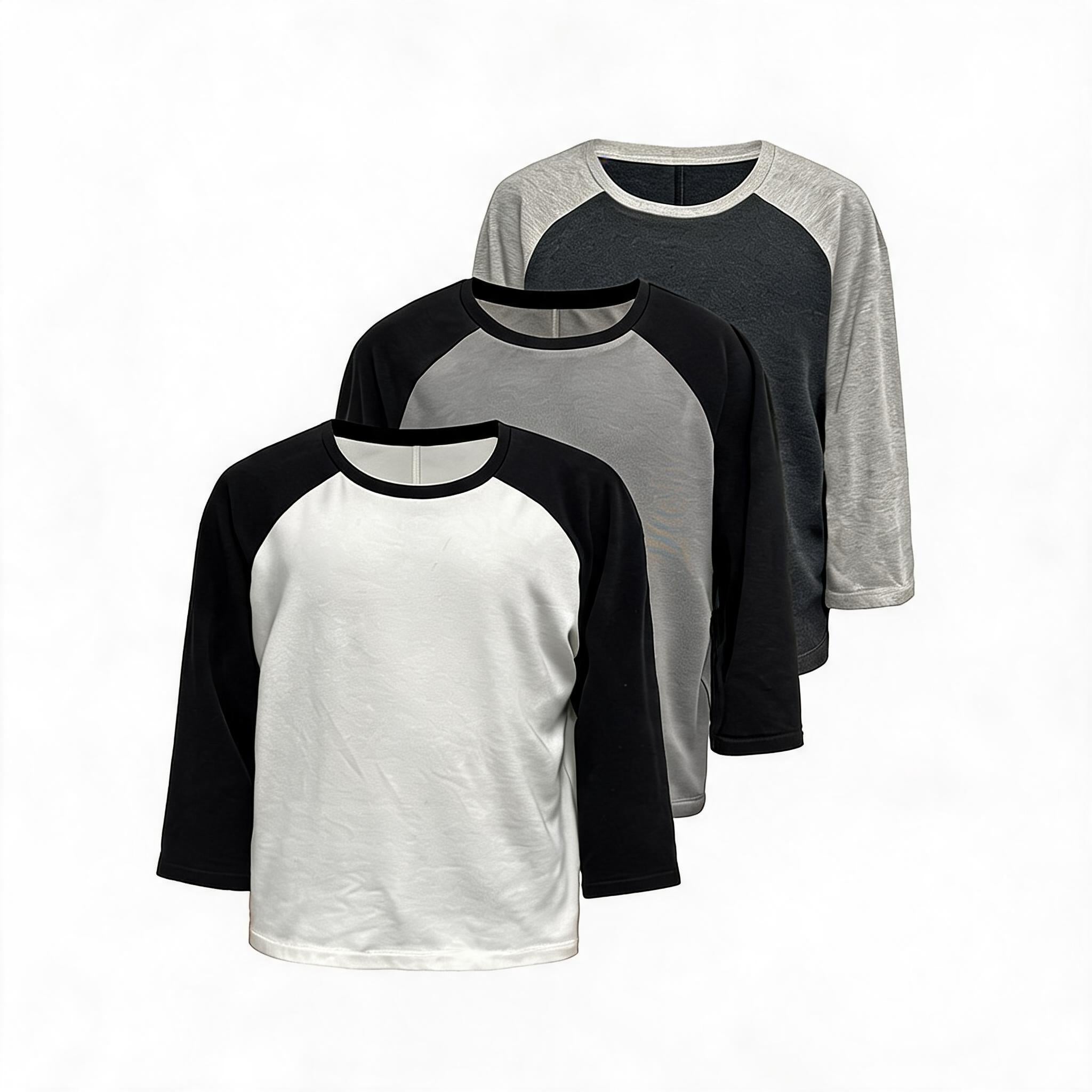 Color Block Raglan Three-Quarter Sleeve Tops