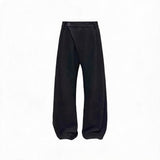 Slightly Curved Asymmetric Pleated Wool Pants