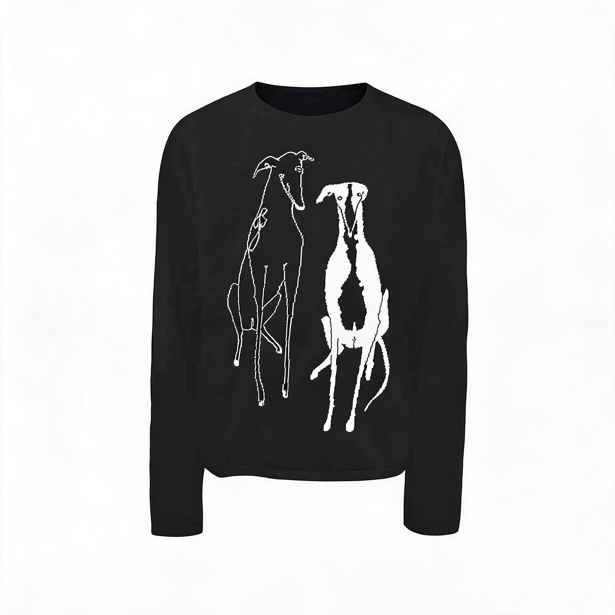 Drop Shoulder Dog Jacquard Cotton Sweater