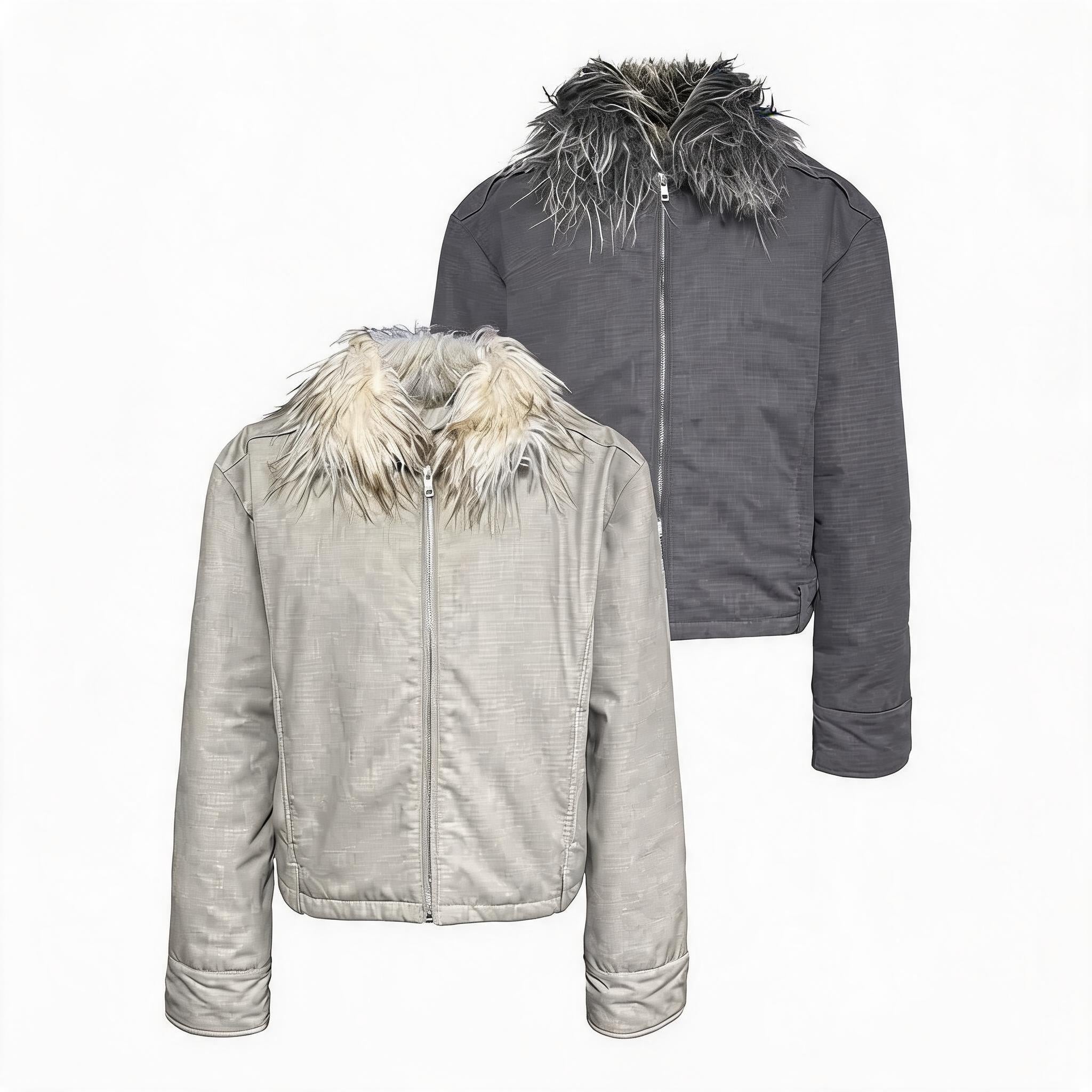 Fitted Two-tone Grid Fur Collar Jacket